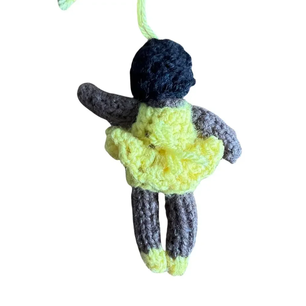 Vintage African American Crocheted Ballerina Ornament Yellow Dress and Slippers